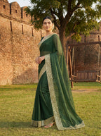 Green Tissue Sequence & Mirror Work Saree
