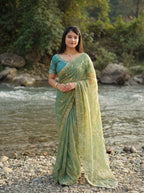 Green Tissue Geometric Sequence Work Saree