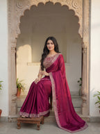 Pink Silk Sequence & Mirror Work Saree
