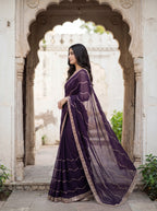 Purple Tissue Striped Sequence Work Saree
