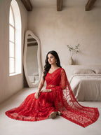 Maroon Net Floral Sequence Work Saree
