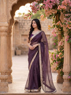 Magenta Tissue Geometric Mirror Work Saree