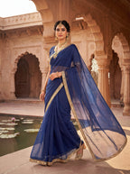 Royal Blue Tissue Geometric Mirror Work Saree