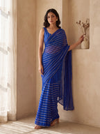 Blue Poly Georgette Striped Sequence Work Saree