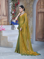 Gold Pure Chiffon Mirror Work Saree
