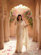 Beige Organza Mirror Work Saree