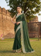 Green Tissue Sequence & Mirror Work Saree