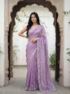 Lavender Tissue Striped Sequence Work Saree
