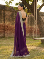 Burgundy Tissue Sequence & Mirror Work Saree