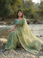 Green Tissue Geometric Sequence Work Saree