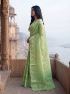 Green Tissue Ikkat Handloom Woven Saree