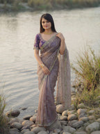 Lavender Tissue Geometric Sequence Work Saree