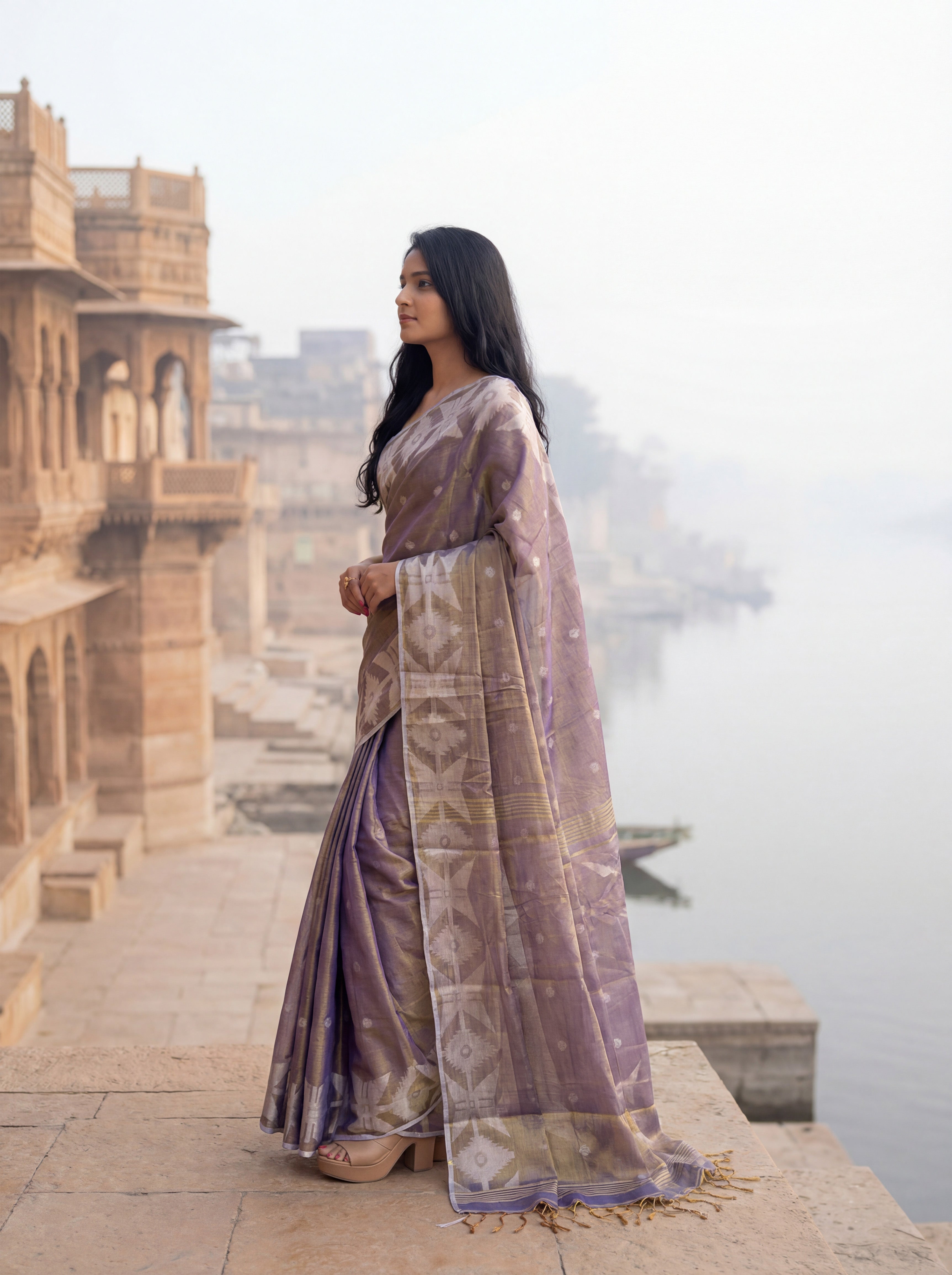 Purple Tissue Ikkat Handloom Woven Saree