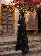 Black Georgette Floral Stone & Beads Work Saree