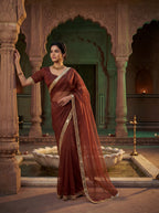 Maroon Tissue Geometric Mirror Work Saree