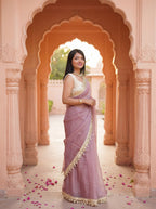Mauve Organza Mirror Work Saree