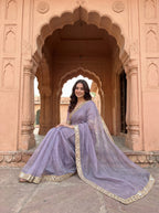Lavender Tissue Geometric Mirror Work Saree