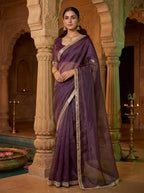 Magenta Tissue Geometric Mirror Work Saree