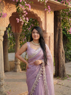 Lavender Organza Mirror Work Saree