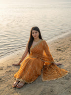 Orange Tissue Geometric Sequence Work Saree
