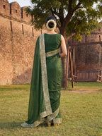 Green Tissue Sequence & Mirror Work Saree