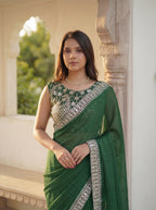 Green Silk Sequence & Mirror Work Saree