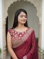 Maroon Silk Sequence & Mirror Work Saree