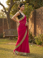 Pink Tissue Sequence & Mirror Work Saree