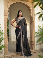Black Silk Sequence & Mirror Work Saree