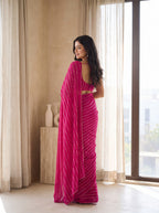 Pink Poly Georgette Striped Sequence Work Saree