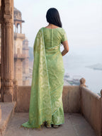 Green Tissue Ikkat Handloom Woven Saree