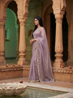 Lavender Tissue Geometric Mirror Work Saree