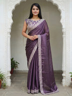 Lavender Silk Sequence & Mirror Work Saree