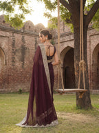 Maroon Tissue Sequence & Mirror Work Saree