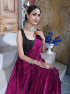 Burgundy Pure Chiffon Mirror Work Saree