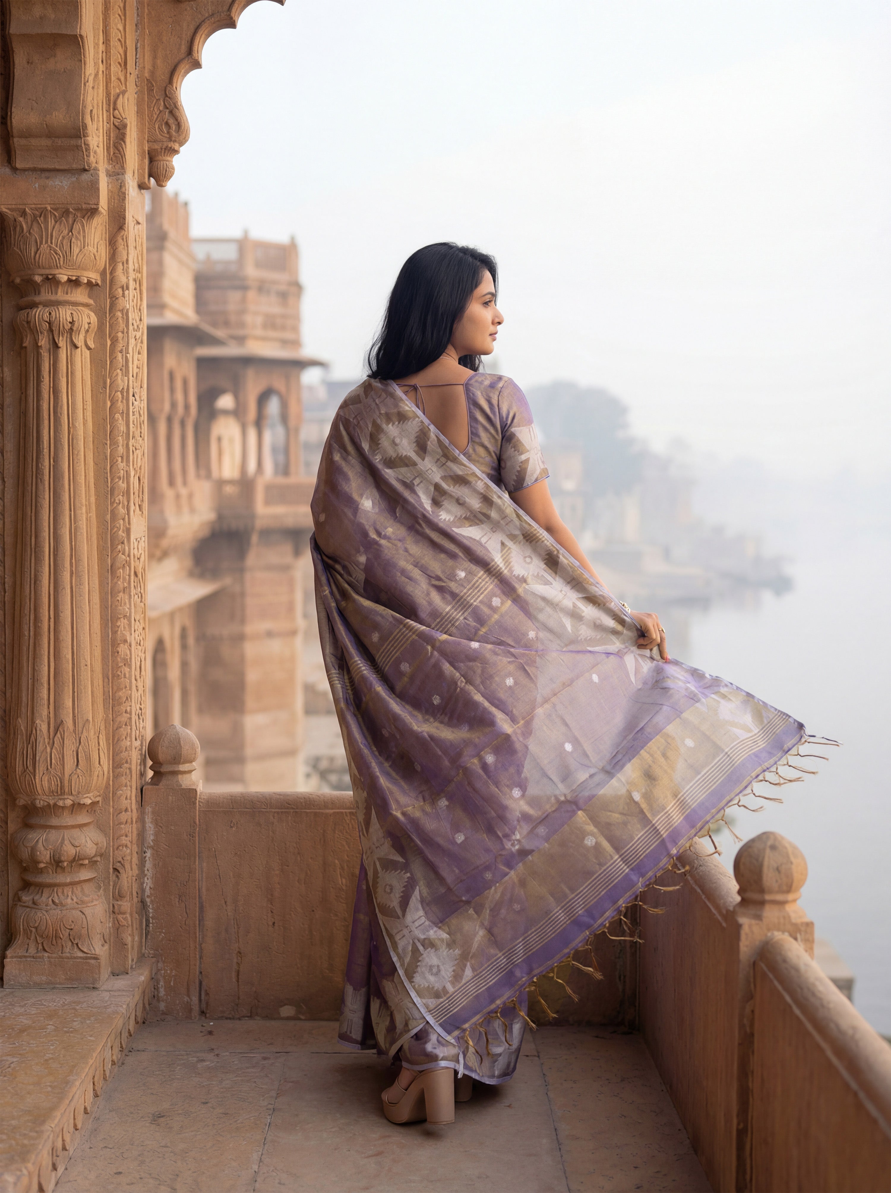 Purple Tissue Ikkat Handloom Woven Saree