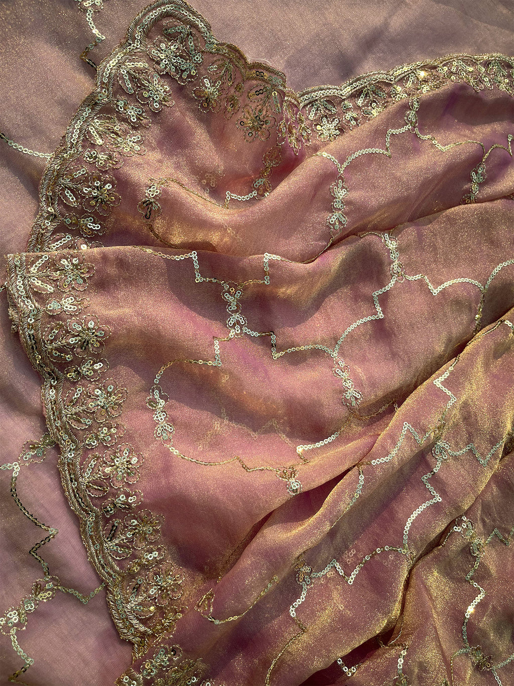 Pink Tissue Geometric Sequence Work Saree
