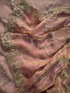 Pink Tissue Geometric Sequence Work Saree