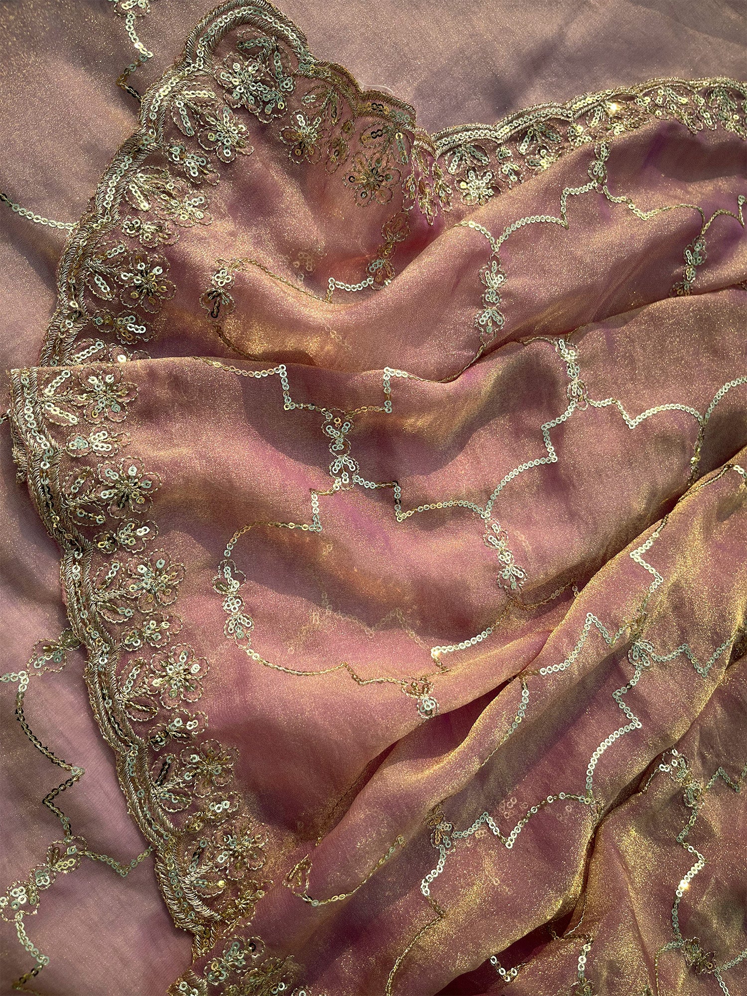Pink Tissue Geometric Sequence Work Saree