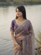 Lavender Tissue Geometric Sequence Work Saree