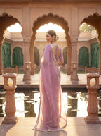 Pink Tissue Geometric Mirror Work Saree