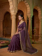 Magenta Tissue Geometric Mirror Work Saree