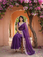 Purple Organza Mirror Work Saree
