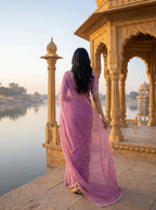 Pink Tissue Floral Zari Work Saree