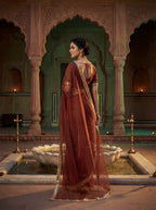 Maroon Tissue Geometric Mirror Work Saree