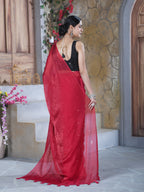 Red Pure Chiffon Mirror Work Saree