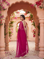 Pink Tissue Geometric Mirror Work Saree