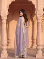 Lavender Tissue Geometric Mirror Work Saree