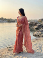 Pink Tissue Geometric Sequence Work Saree