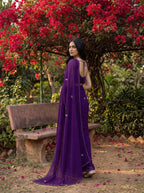 Purple Georgette Floral Stone & Beads Work Saree